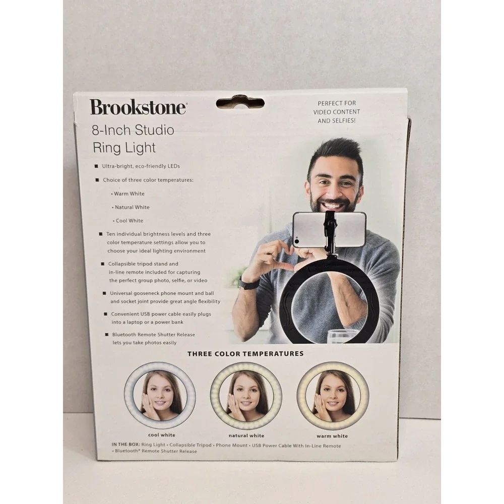 Brookstone 8'' LED Photo / Video Studio Ring Light Kit with Tripod & Phone Mount